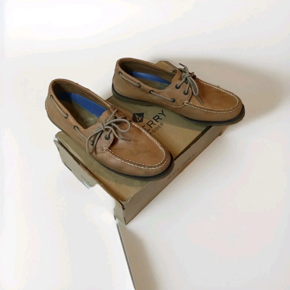 Pre-own‎ SPERRY Top Sider Tan LEATHER Boat Shoe (No Box) Size 9.5M, Men